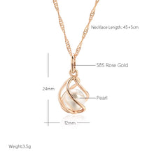 Luxury 585 Rose Gold Pendant Necklace for Women Unique Geometric Hollow Pearl Bridal Wedding Jewelry Daily Wear Gift