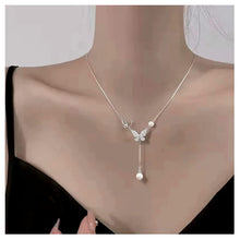 Perle Schmetterling Anhänger Halskette Kristall Schleife Halskette Kette Boho Strass Schleife-Knoten Perlen Schmuck Für Frauen Mädchen (Silber A)