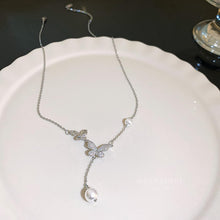 Perle Schmetterling Anhänger Halskette Kristall Schleife Halskette Kette Boho Strass Schleife-Knoten Perlen Schmuck Für Frauen Mädchen (Silber A)