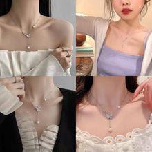 Perle Schmetterling Anhänger Halskette Kristall Schleife Halskette Kette Boho Strass Schleife-Knoten Perlen Schmuck Für Frauen Mädchen (Silber A)