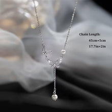 Perle Schmetterling Anhänger Halskette Kristall Schleife Halskette Kette Boho Strass Schleife-Knoten Perlen Schmuck Für Frauen Mädchen (Silber A)